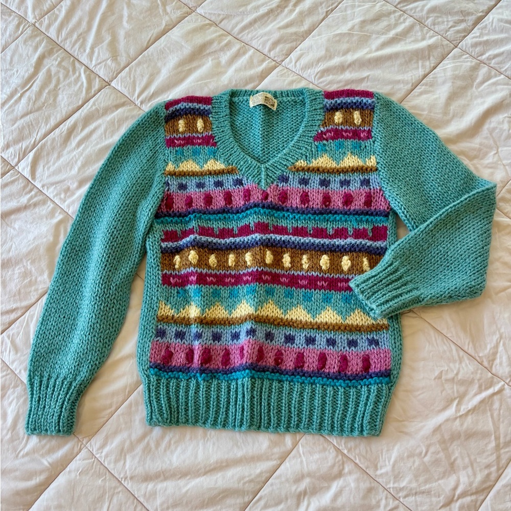 Vintage Sears Multicolor V-Neck Knit Sweater
